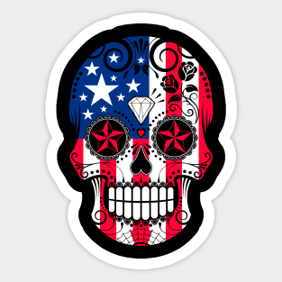 American Flag Sugar Skull with Roses Sticker